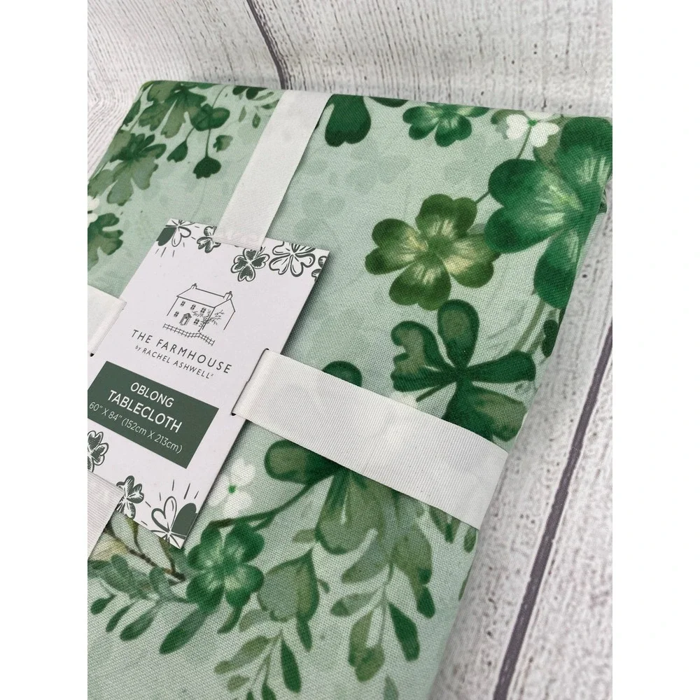 Rachel Ashwell Tablecloth 60x84 Green Shamrock Floral Oblong Farmhouse Festive